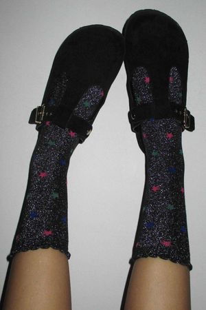 Star Scalloped Glitter Socks Black Silver